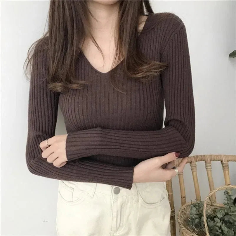 V-Neck Slim Knitted Sweater - Pullover Sweater - LeStyleParfait