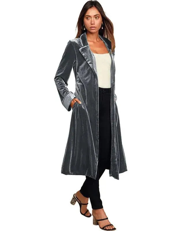 Velvet Long Blazer Women Coat - Velvet Coat - LeStyleParfait