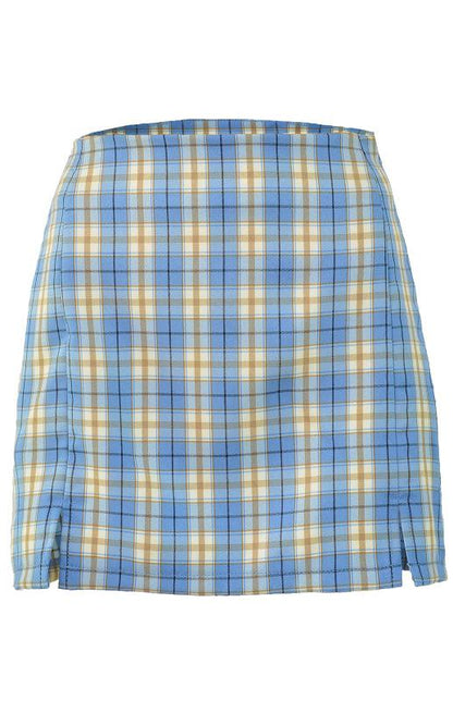 Versatile Hip Wrap Split High Waist Plaid Skirt - - LeStyleParfait