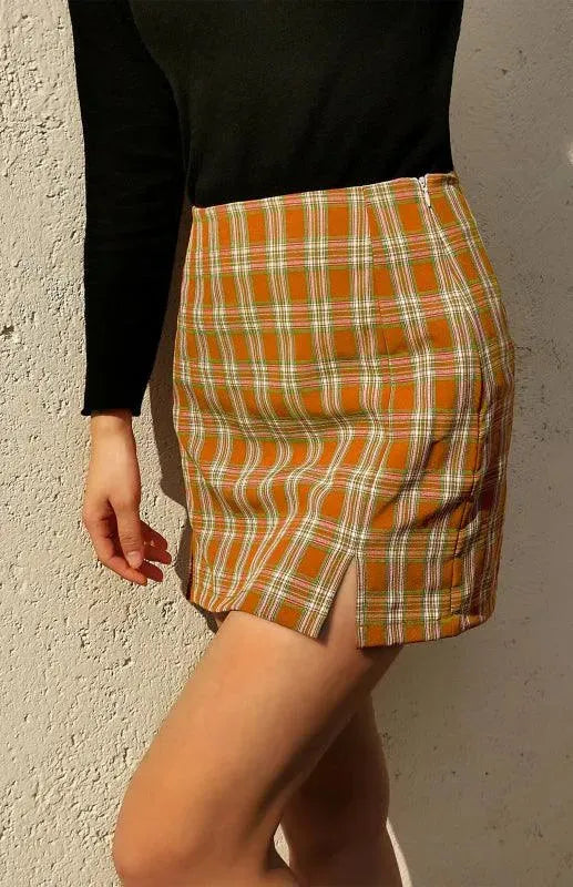 LeStyleParfait Women Skirts Ladies Sexy Mini Skirt Plaid Drawstring-Elastic Waist-Plaid Skirt