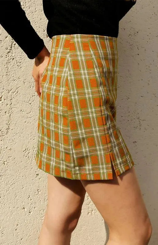 LeStyleParfait Women Skirts Ladies Sexy Mini Skirt Plaid Drawstring-Elastic Waist-Plaid Skirt
