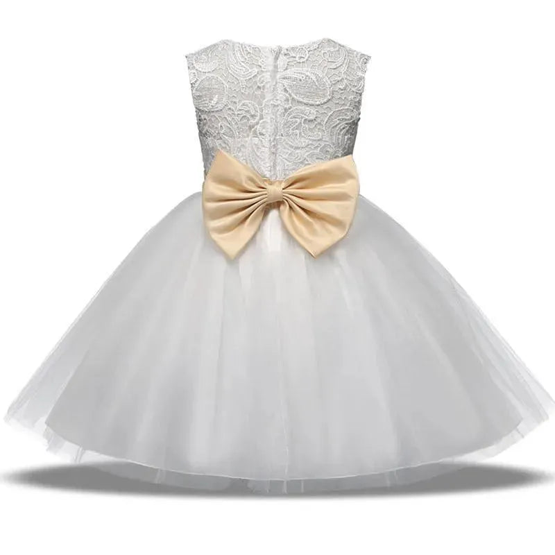 White Lace Girl Dress, Bowtie - Girls Dresses - LeStyleParfait