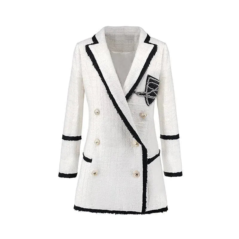 White Tweed Blazer Women - Formal-Business - Plain-Solid - Tweed Blazer - LeStyleParfait