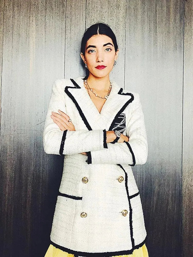 White Tweed Blazer Women - Formal-Business - Plain-Solid - Tweed Blazer - LeStyleParfait