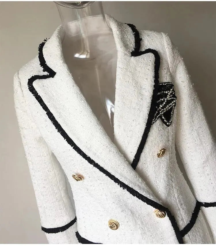 White Tweed Blazer Women - Formal-Business - Plain-Solid - Tweed Blazer - LeStyleParfait