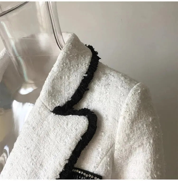 White Tweed Blazer Women - Formal-Business - Plain-Solid - Tweed Blazer - LeStyleParfait