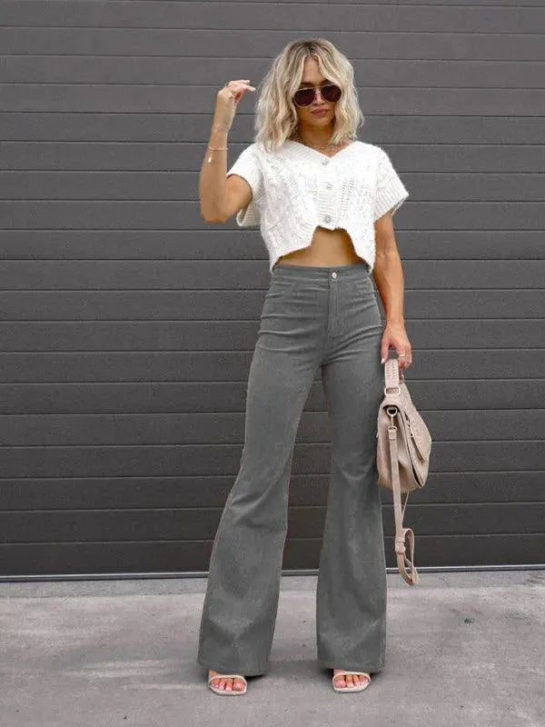 Wide Leg Flared Corduroy Women Pants - Women Pants - LeStyleParfait