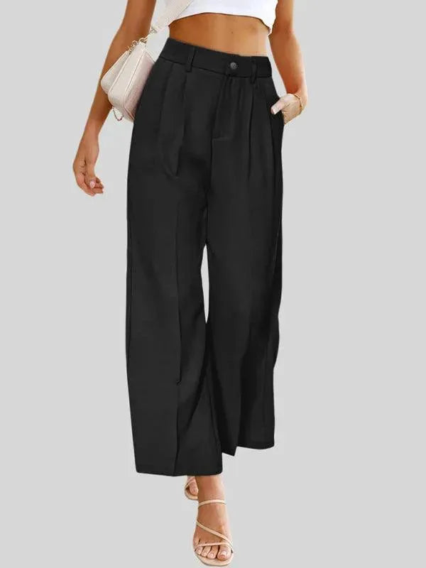 LeStyleParfait Women Pants Plain-Solid Women's Buttons Polyester-Women Pants