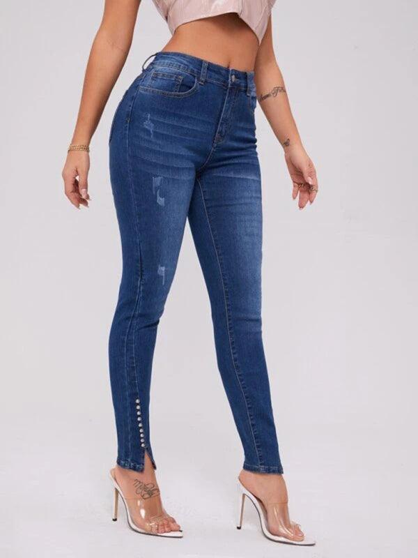 Women Beaded Slit Jeans - Women Jeans - LeStyleParfait