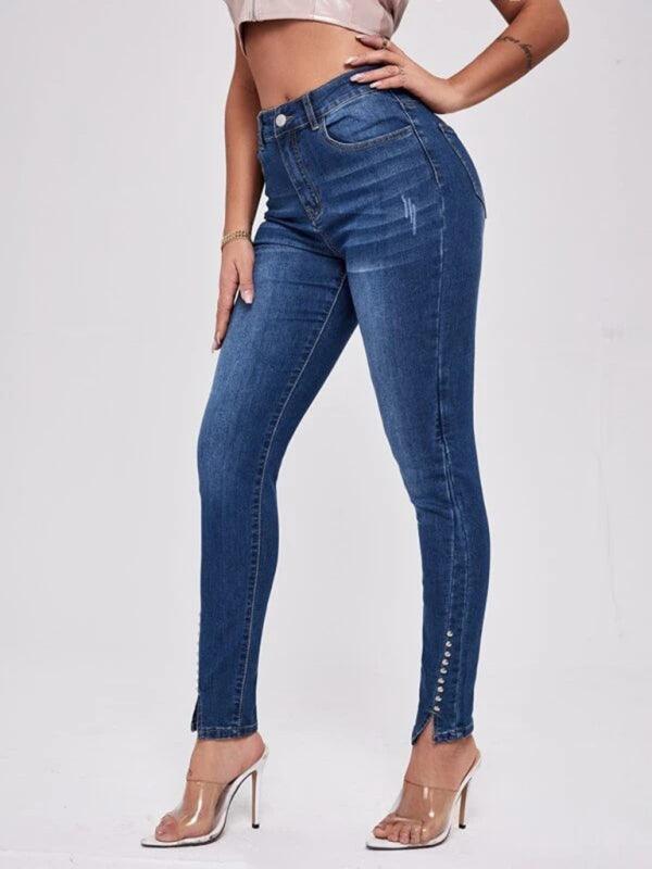 Women Beaded Slit Jeans - Women Jeans - LeStyleParfait