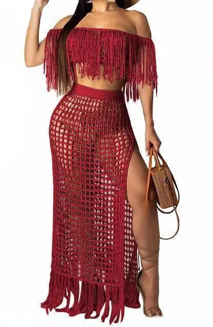 Women Black Crochet Skirted Bikini Cover Up