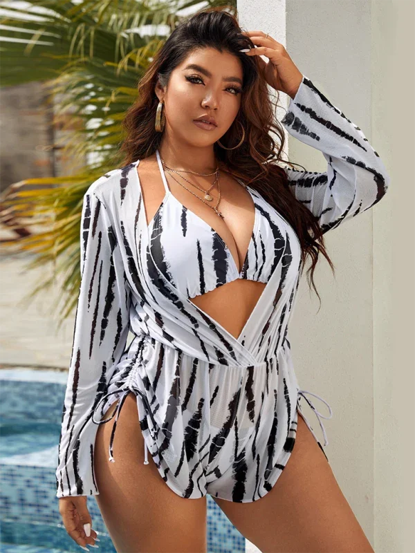Women Black White High Waisted Bikini Set