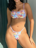 Women Blue Abstract Bandeau Bikini Set