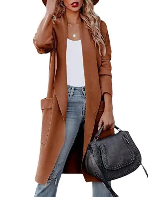 Women Casual Long Slim Woolen Overcoat-Woolen Overcoat-LeStyleParfait