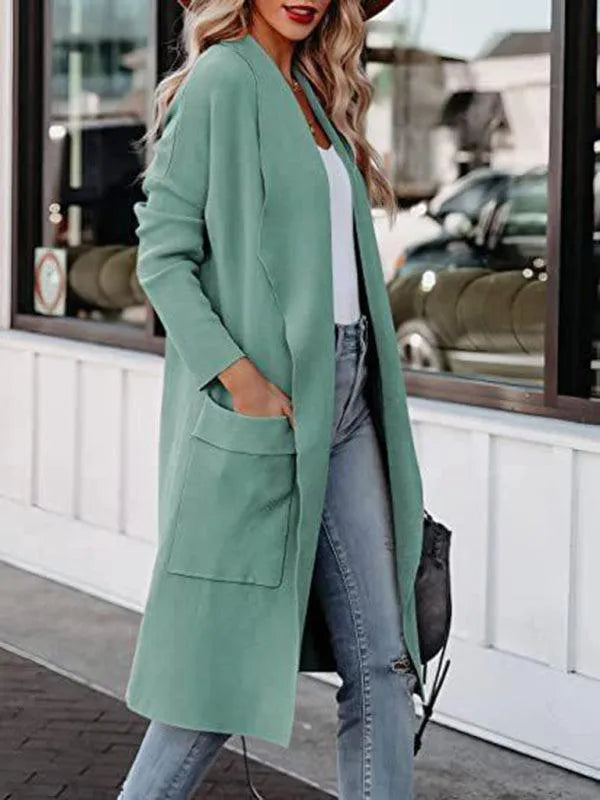 Women Casual Long Slim Woolen Overcoat-Woolen Overcoat-LeStyleParfait