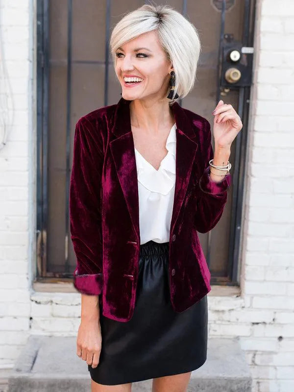 Women Casual Slim Velvet Blazer-Velvet Blazer-LeStyleParfait