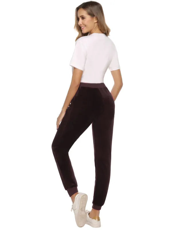 Cozy Women Jogger Pants Casual Velvet Lounge Elastic Waist Relaxed Fit Fall | LeStyleParfait