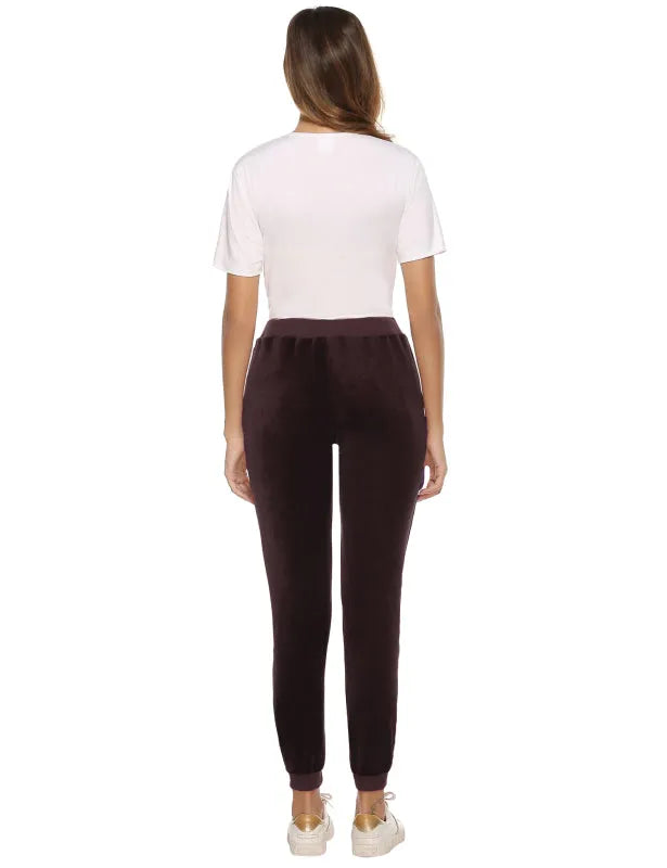 Cozy Women Jogger Pants Casual Velvet Lounge Elastic Waist Relaxed Fit Fall | LeStyleParfait
