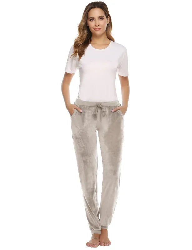 Cozy Women Jogger Pants Casual Velvet Lounge Elastic Waist Relaxed Fit Fall | LeStyleParfait