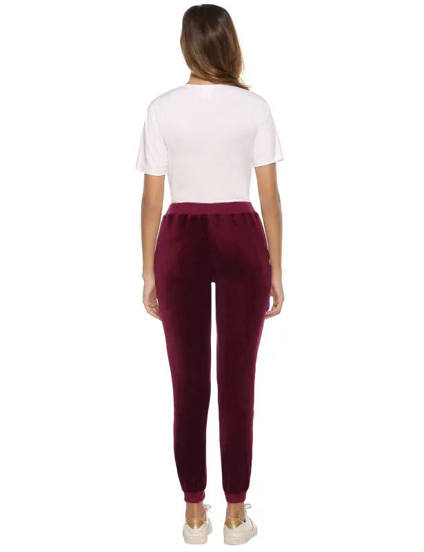 Cozy Women Jogger Pants Casual Velvet Lounge Elastic Waist Relaxed Fit Fall | LeStyleParfait