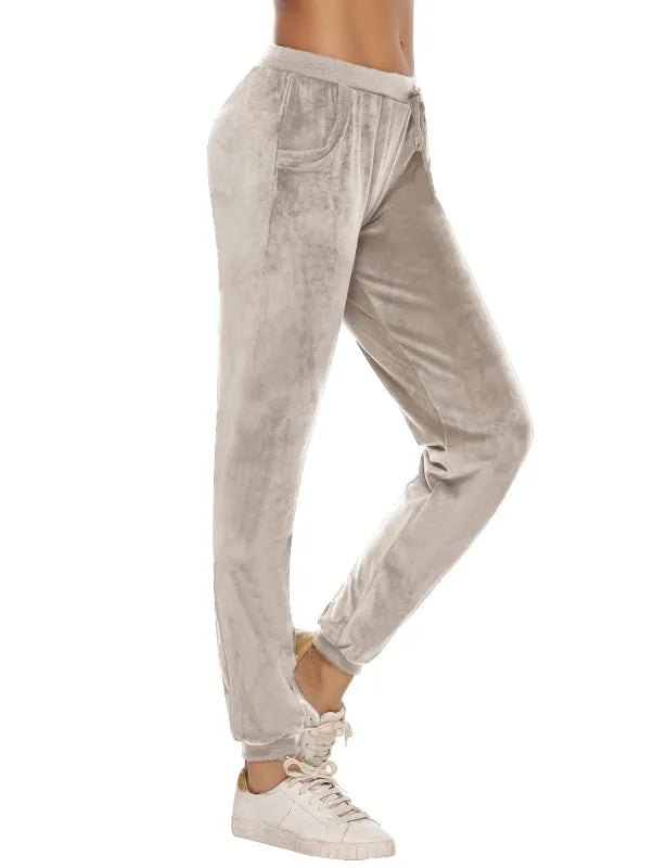 Cozy Women Jogger Pants Casual Velvet Lounge Elastic Waist Relaxed Fit Fall | LeStyleParfait