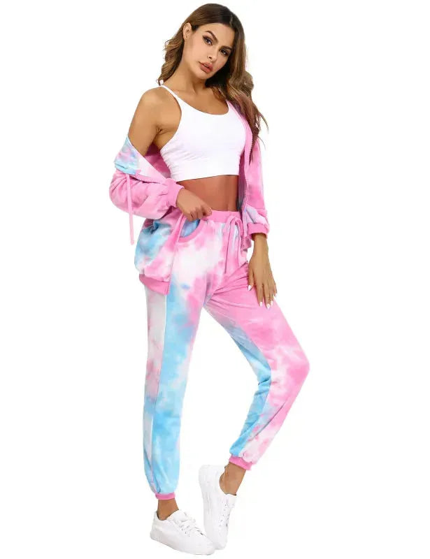 Women Casual Velvet Tie & Dye Two-Piece Jogger Set - Casual Jogger Set - LeStyleParfait