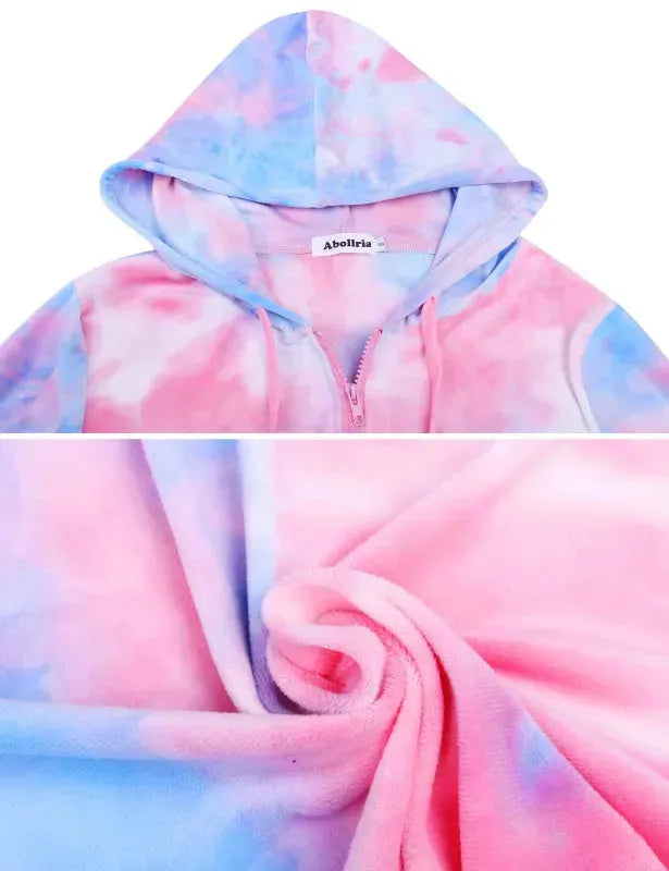 Women Casual Velvet Tie & Dye Two-Piece Jogger Set - Casual Jogger Set - LeStyleParfait