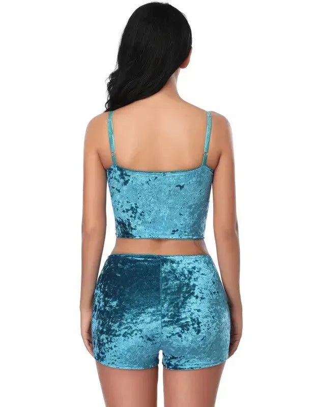 Women Casual Velvet Two-Piece Shorts Set - Casual Shorts Set - LeStyleParfait