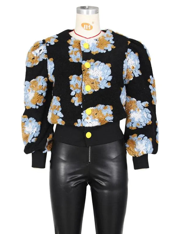 Women Embroidered Flower Short Jacket-Crop Jacket-LeStyleParfait