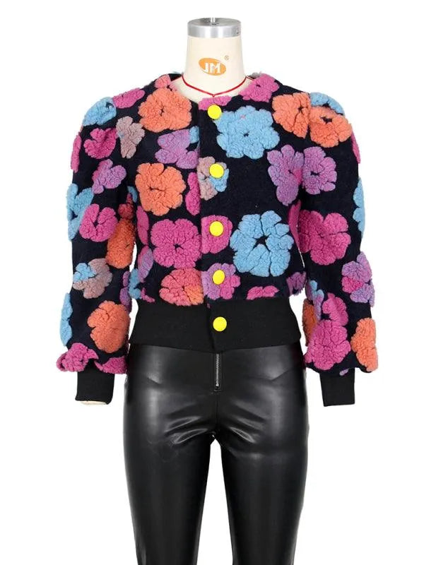 Women Embroidered Flower Short Jacket-Crop Jacket-LeStyleParfait