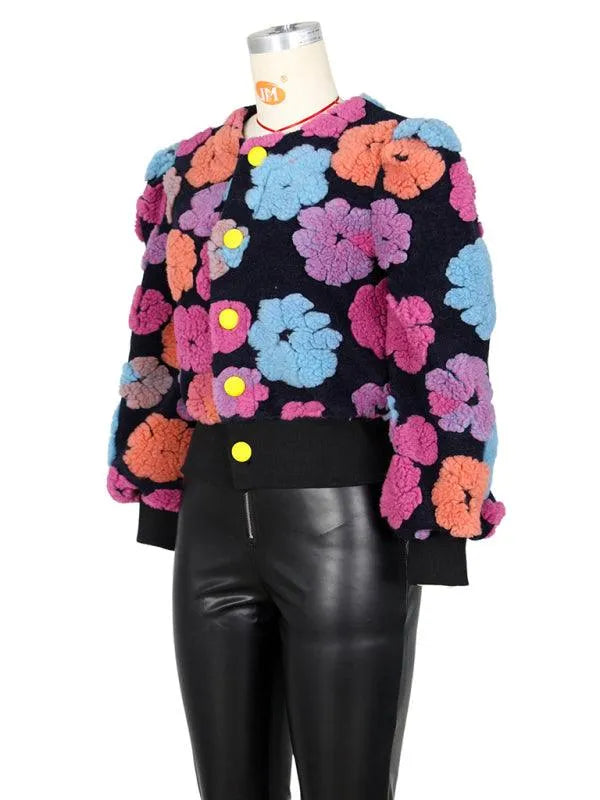 Women Embroidered Flower Short Jacket-Crop Jacket-LeStyleParfait