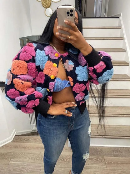 Women Embroidered Flower Short Jacket-Crop Jacket-LeStyleParfait