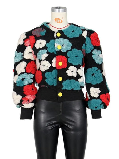 Women Embroidered Flower Short Jacket-Crop Jacket-LeStyleParfait