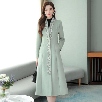 Women Embroidered Woolen Overcoat - Overcoat - LeStyleParfait