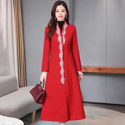 Women Embroidered Woolen Overcoat - Overcoat - LeStyleParfait