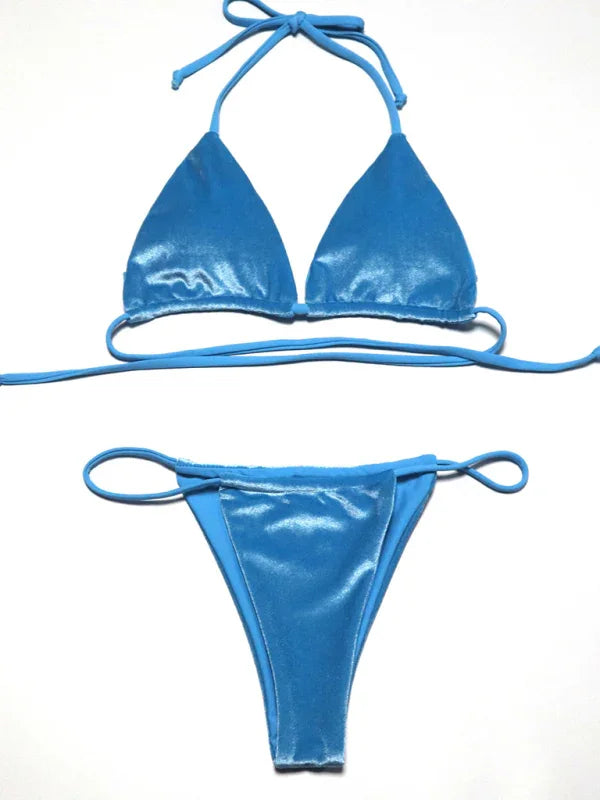 Women Green String Bikini Set