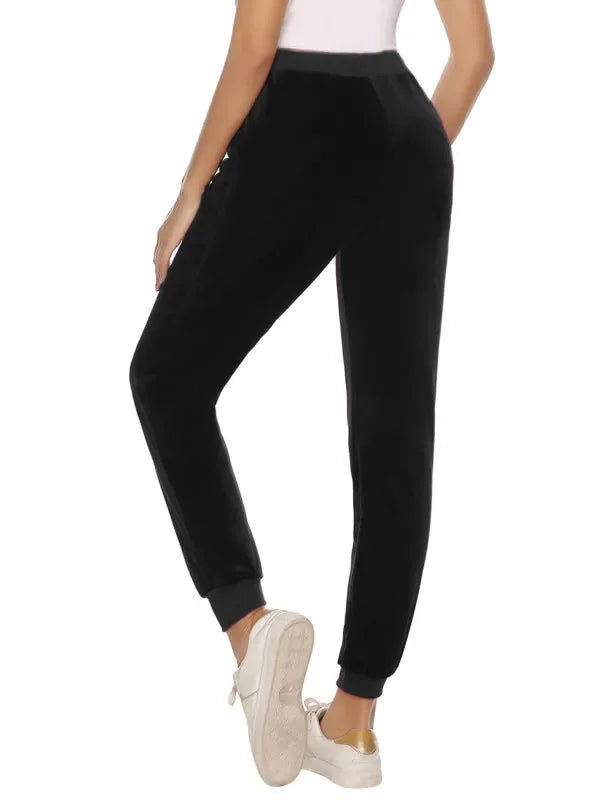 Cozy Women Jogger Pants Casual Velvet Lounge Elastic Waist Relaxed Fit Fall | LeStyleParfait