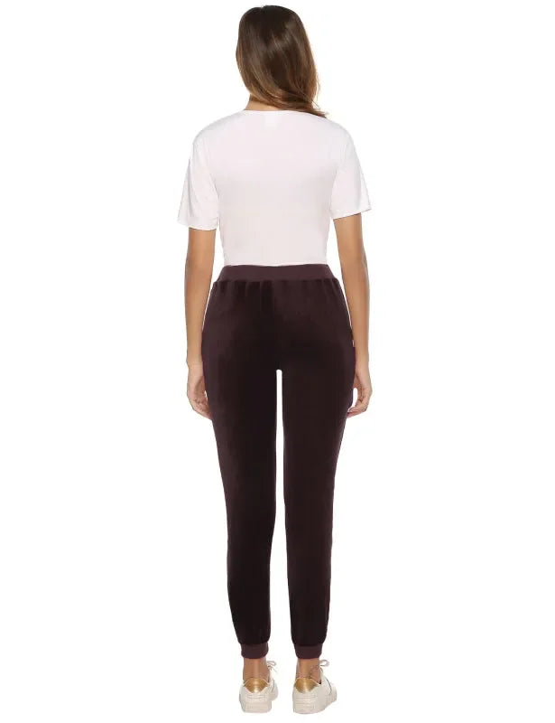 Cozy Women Jogger Pants Casual Velvet Lounge Elastic Waist Relaxed Fit Fall | LeStyleParfait