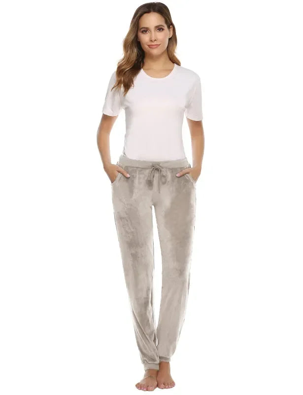 Cozy Women Jogger Pants Casual Velvet Lounge Elastic Waist Relaxed Fit Fall | LeStyleParfait