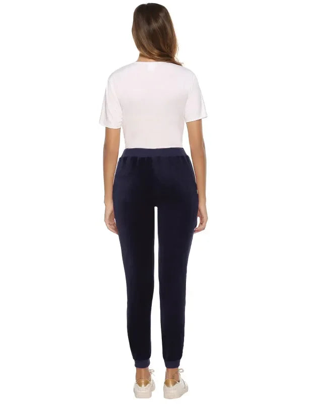 Cozy Women Jogger Pants Casual Velvet Lounge Elastic Waist Relaxed Fit Fall | LeStyleParfait