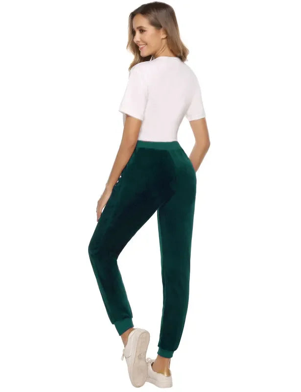 Cozy Women Jogger Pants Casual Velvet Lounge Elastic Waist Relaxed Fit Fall | LeStyleParfait