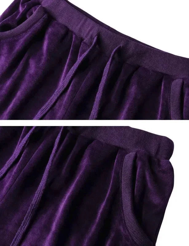 Cozy Women Casual Velvet Two-Piece Jogger Set - Casual Jogger Set - LeStyleParfait