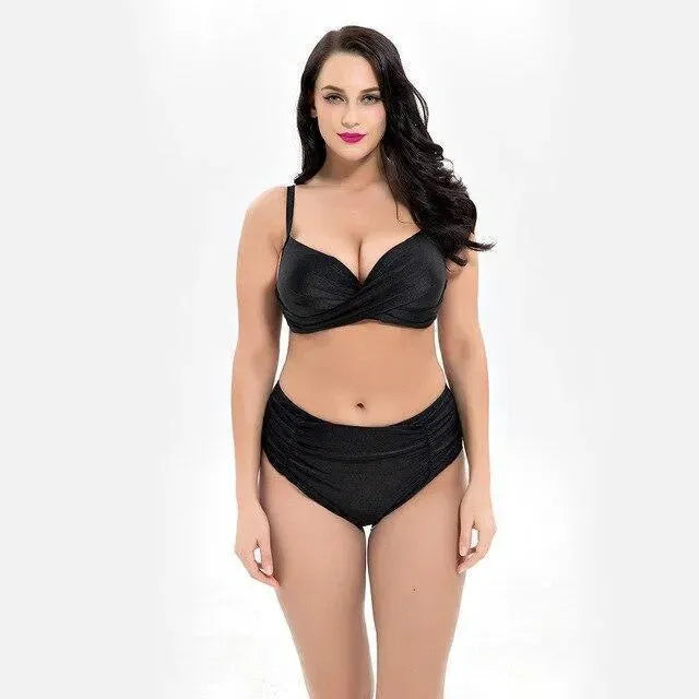 Women Navy Blue Push Up High Waisted Bikini Set