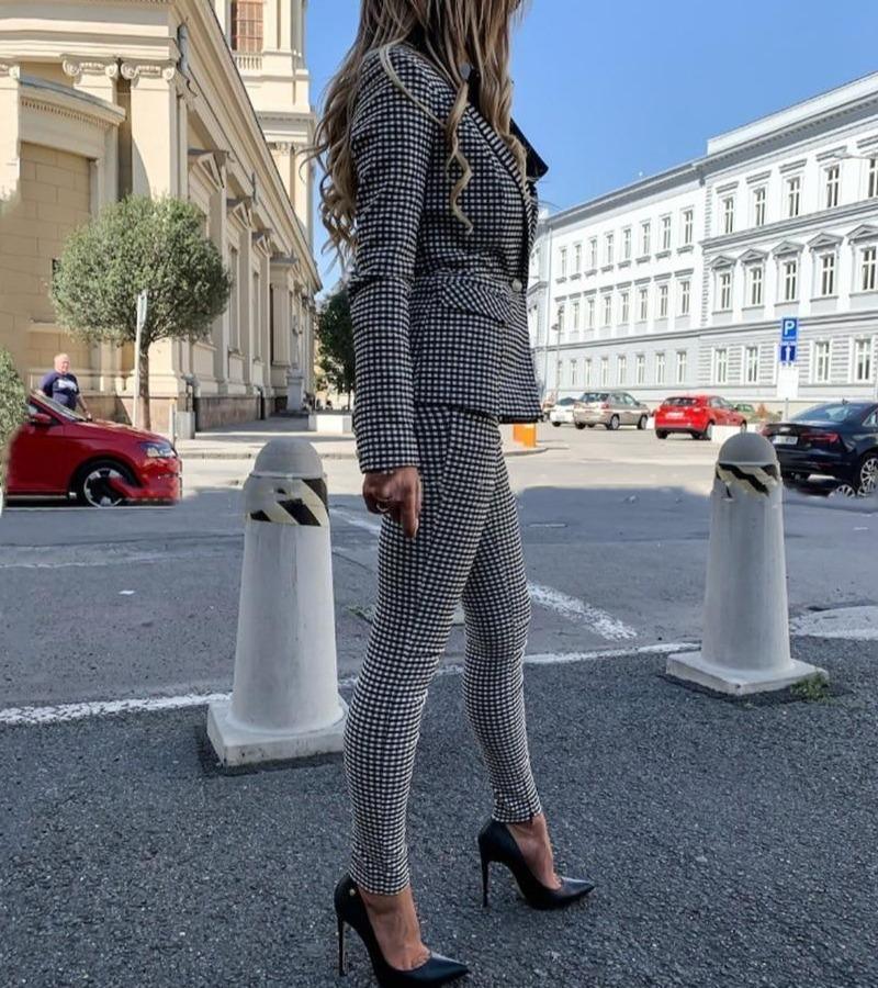 Women Plaid Pencil Pantsuit - Pantsuit - LeStyleParfait