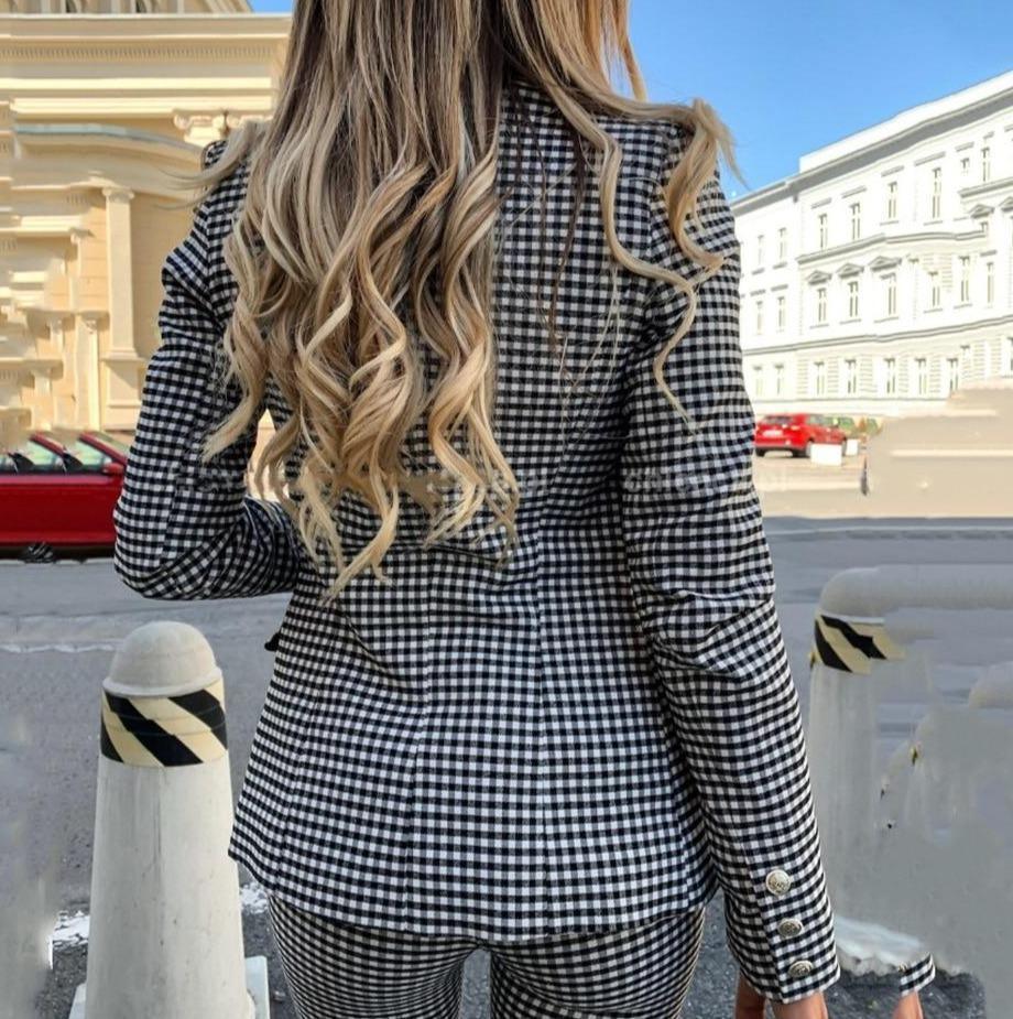 Women Plaid Pencil Pantsuit - Pantsuit - LeStyleParfait