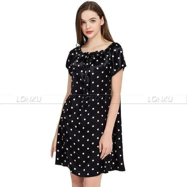 Women Polka Dots Silk Night Dress - Nightdress - LeStyleParfait