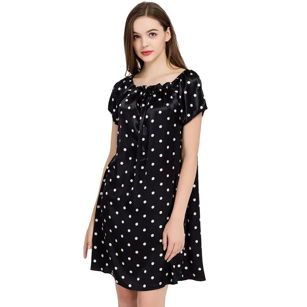 Women Polka Dots Silk Night Dress - Nightdress - LeStyleParfait