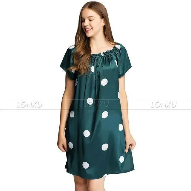 Women Polka Dots Silk Night Dress - Nightdress - LeStyleParfait