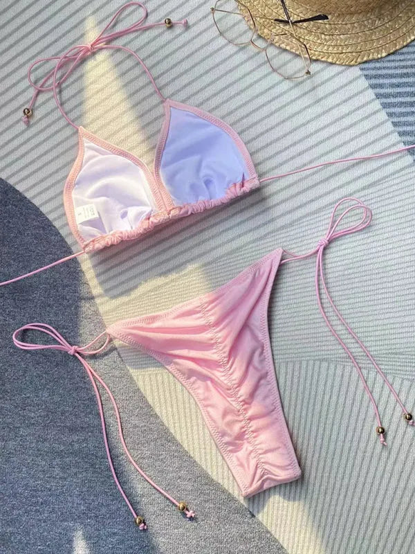 Women Red String Bikini Set