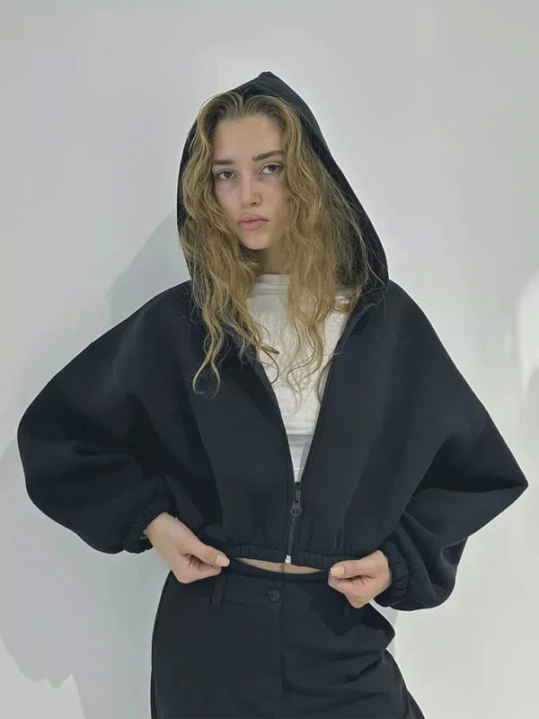 Women Regular Plain-Solid Crop Hoodie Modern Style-Women Hoodie-LeStyleParfait